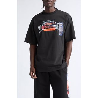 Balenciaga Medium Fit Bumper Stickers Appliqu&eacute; T-Shirt in 1000 Black at Nordstrom, Size X-Large