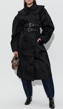 Ganni Coat With Detachable Collar, Womens, Black