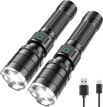 No Brand Linterna Led Recargable, 2 Unidades, 10.000 L&uacute;menes, Extremadamente Brillante, Con 3 Modos, Resistente Al Agua Ip65, Con Zoom, Senderismo