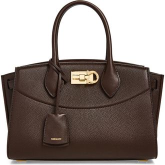 Ferragamo Small The Studio Soft Leather Top Handle Bag in Testa Di Moro at Nordstrom