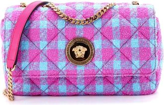 Versace Medusa Icon Chain Flap Bag Quilted Tweed East West