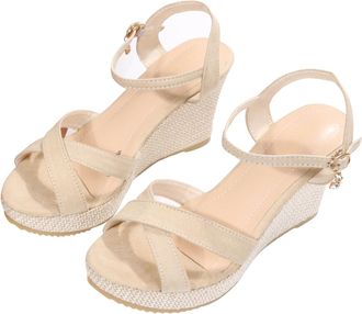 Generic Womens Wedge Sandals Stylish Casual Peep Toe Sandals Solid Color Breathable Elegant Slingback Comfortable Classic Strappy Sandal Summer Party