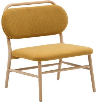 K Home Hochwertiger Massivholz Loungesessel Hedya - Eiche/Senfgelb