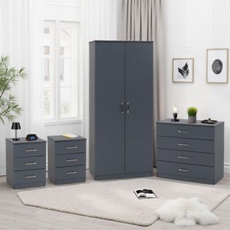 Seconique Dakotia 2 Door Wardrobe Bedroom Set in Dark Grey