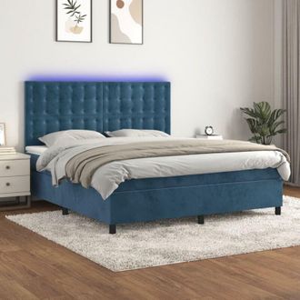 vidaXL Vidaxl - Cama Box Spring Colch&oacute;n Y Led Terciopelo Azul Oscuro 160x200 Cm