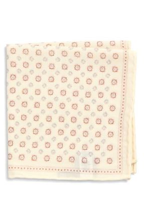 Eleventy Medallion Wool & Cotton Muslin Pocket Square in Ivory And Gray at Nordstrom