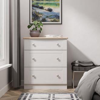 Welcome Furniture Tutbury Ready Assembled 3 Drawer Deep Chest in Grey Ash & Bardolino Oak - Welcome Furniture | TJ Hughes