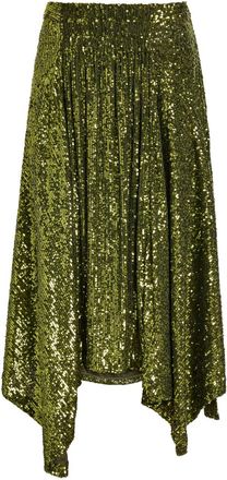 Paco Rabanne Asymmetric Sequined Midi Skirt - Green - 42 (UK14 / L)