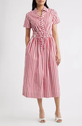Julia Jordan Stripe Cotton Blend Shirtdress in Red Multi at Nordstrom, Size 12