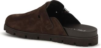 Prada Mens Suede Mules Dark Brown Calf Leather Sandal