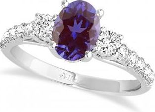 Allurez Oval Cut Lab Alexandrite & Diamond Engagement Ring Platinum (1.40ct)