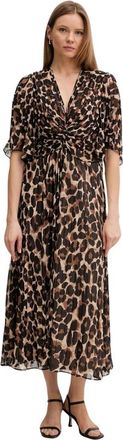 Joseph Ribkoff Chiffon Animal Print Fit and Flare Jurk - Dames - Casual kleedjes - Bruin - XL - Chiffon - Kleedjes