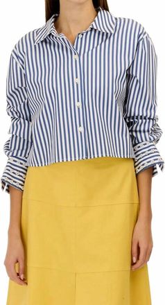 Tanya Taylor Largaux Collared Button Up Top In Optic White/french Blue