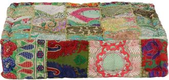 vidaXL Puf cuadrado pachtwork algodón hecho a mano 50x50x12 cm verde vidaXL