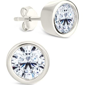 Sterling Forever Bezel Cubic Zirconia Stud Earrings in Silver at Nordstrom