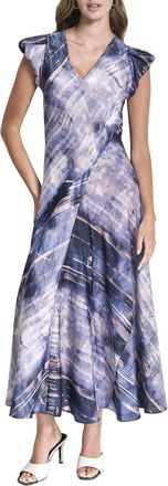 DKNY Puff Sleeve Print Satin Dress
