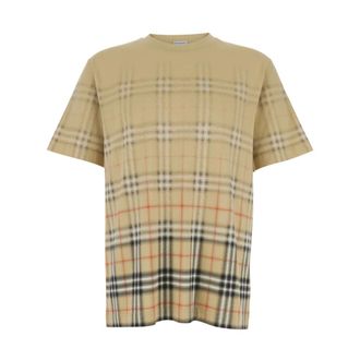 Burberry T-Shirts, male, Beige, Size: S Check Cotton T-Shirt