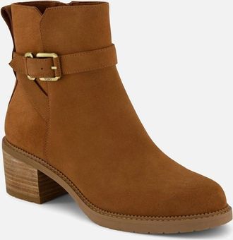 Toms Womens TOMS Hailey Buckle Leather Womens Amber Brown Heeled Ankle Boots - Size: 5