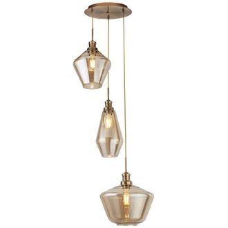 Searchlight Searchlight - Lampadario Contemporaneo Mia Acciaio Ottone Vetro Ambra 3 Luci E27