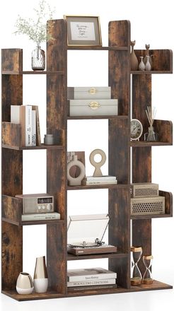 Costway Costway - Libreria Estanter&iacute;a En Forma De &Aacute;rbol, Estanteria Libros Con 13 Estantes Abiertos, Estanteria Salon Oficina Dormitorio, Marr&oacute;n R&uacute;stico, 86 X