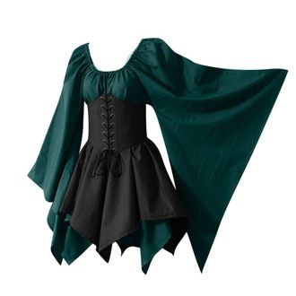 Generic Ladies Renaissance Dress Halloween Round Neck Long Sleeve Short Dresses Medieval Womens Gothic Dress Steampunk Classic Dresses Fashion and Comfortable