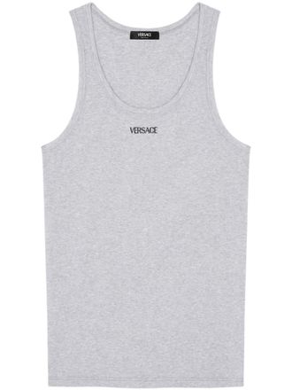 Versace logo-embroidered ribbed tank top - Grey