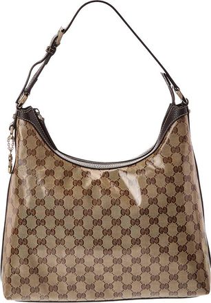 Gucci Neutral Coated Canvas & Leather Gg Crystal Charmy Hobo Bag (Authentic Pre-Loved)