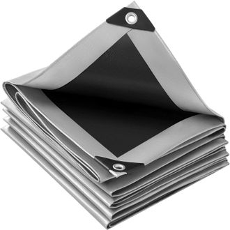 Woltu Lona Impermeable De Pe 280 G/m2 Lonas Para Piscinas Con Ojales De Aluminio Lona De Protecci&oacute;n Para Muebles Jard&iacute;n Piscina Y Coche Gris+negro 4x6m - Wo