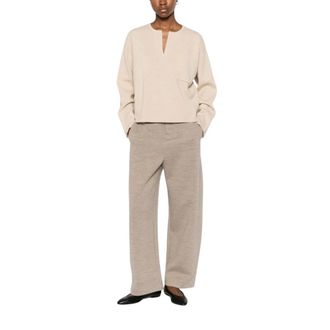 Max Mara Chest Pocket V-neck Knit - female - Max Mara - V-neck Knitwear - Beige - S - Knitwear