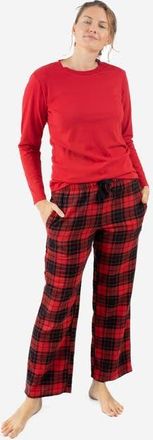 Leveret Womens Cotton Top & Flannel Pants Printed Holiday Pajama Set in Plaid Black & Red at Nordstrom, Size 6X-Large