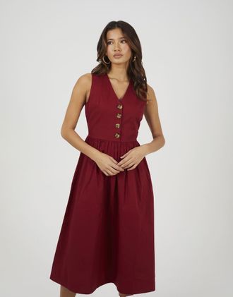 Brave Soul Vestito midi rosso senza maniche con scollo a V e bottoni