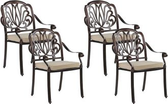 Beliani Conjunto De 4 Sillas De Jard&iacute;n Marr&oacute;n Aluminio Con Cojines Estilo Vintage Ancona