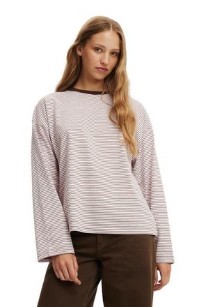 Cotton On Womens Boxy Long Sleeve Top in Lisa Stripe Babydoll Dark at Nordstrom, Size X-Large