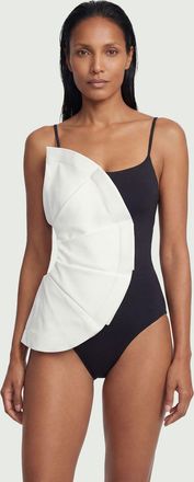 Karen Millen Womens Drama Ruffle Strappy High Leg Swimsuit - Monochrome Multi Polyamide - Size X-Small