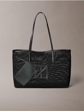 Calvin Klein Womens Emblem Logo Mesh Small Tote Bag - Black