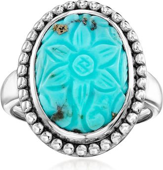 Ross-Simons Turquoise Carved Flower Ring in Sterling Silver
