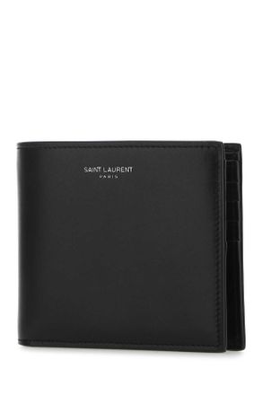 Saint Laurent Mens Black Leather Wallet 1000 Calf Skin Portafogli
