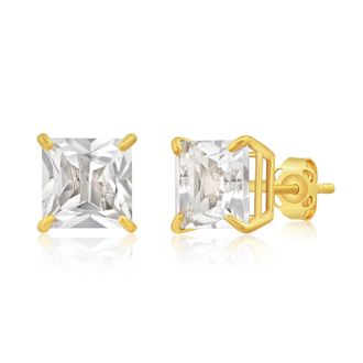 MAX + STONE 14k Yellow or White Gold 7mm Princess Cut Gemstone Square Stud Earrings