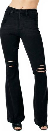 Judy Blue High Waist Tummy Control Destroy Flare Jeans In Black Denim