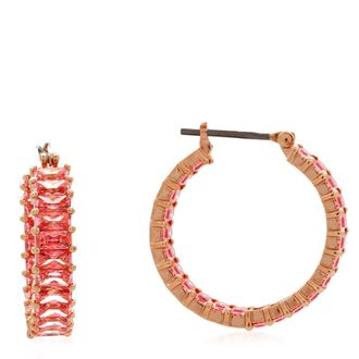 Swarovski Matrix Baguette Cut Pink Crystal Hoop Earrings