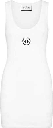 Philipp Plein Tanktop Dress - Dames - Korte kleedjes - Wit - 2XL - Katoen - Kleedjes