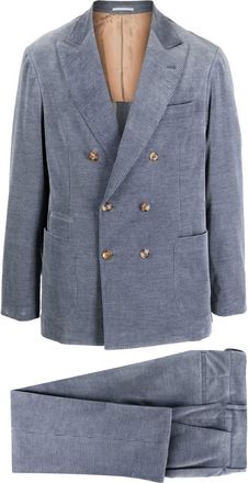 Brunello Cucinelli corduroy double-breasted suit - men - Cotton/Cashmere/Spandex/Elastane/Cupro - 50 - Blue