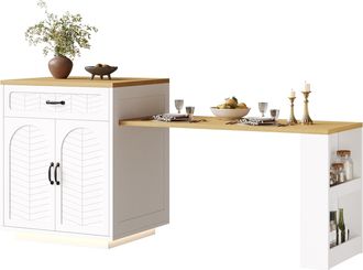 STILVORA Carro De Cocina Con 4 Puertas, 2 Cajones Y Mesa Extensible, En Mdf Y Metal, 80x70x95,5 Cm, Blanco