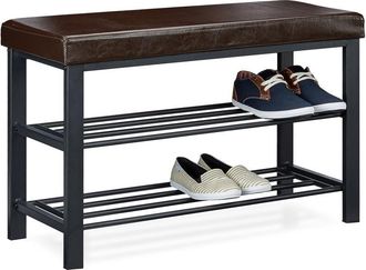 Relaxdays Relaxdays - Shoe Bench, 49 x 81 x 32 cm Open Shoe Shelves, Padded Seat w/ Faux Leather Cover, for 6-8 Pairs, Backless, Brown
