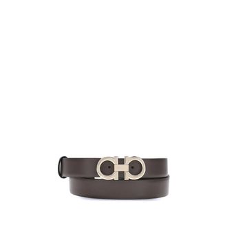 Ferragamo Accessoires, Dames, Bruin, 85 CM, Leer, Gancini Omkeerbare Riem Gouden Gesp
