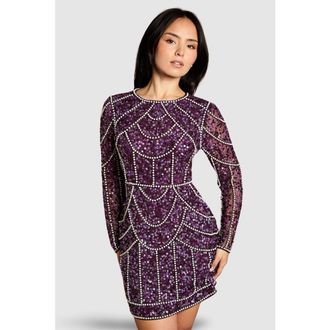 Coast Petite Embellished Mini Dress in Fig at Nordstrom, Size 10P