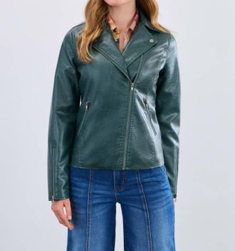 FDJ Faux Leather Moto Jacket In Spruce