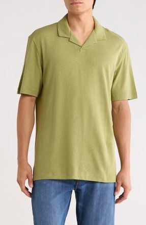 BOSS Ponti Johnny Collar Cotton & Linen Blend Polo in Medium Green at Nordstrom Rack, Size Xxx-Large