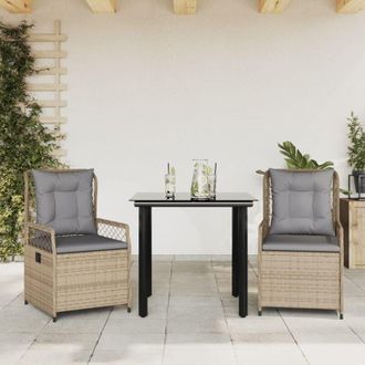 vidaXL Set Comedor De Jard&iacute;n 3 Pzas Con Cojines Rat&aacute;n Sint&eacute;tico Beige Vidaxl