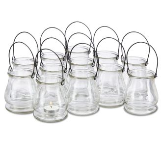 Relaxdays Relaxdays - Set De 96 Portavelas Con Asa Decorativos Para Interior Y Exterior, Cristal, Transparente, 10 Cm De Alto